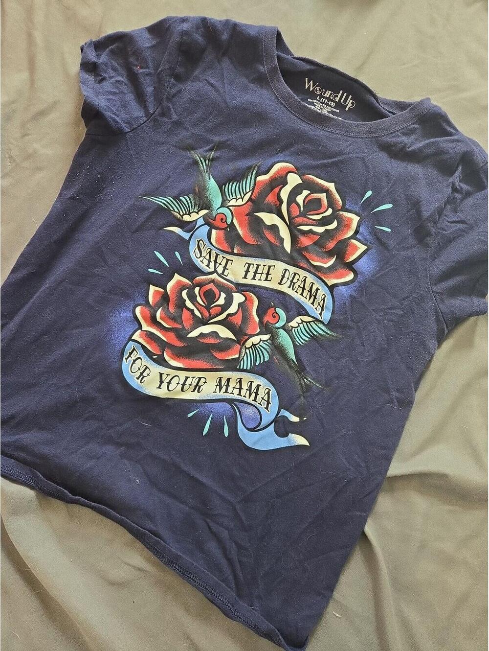 Wound Up Tattoo Style Graphic T-Shirt Save The Drama For Your Mama Large - Picture 5 of 5